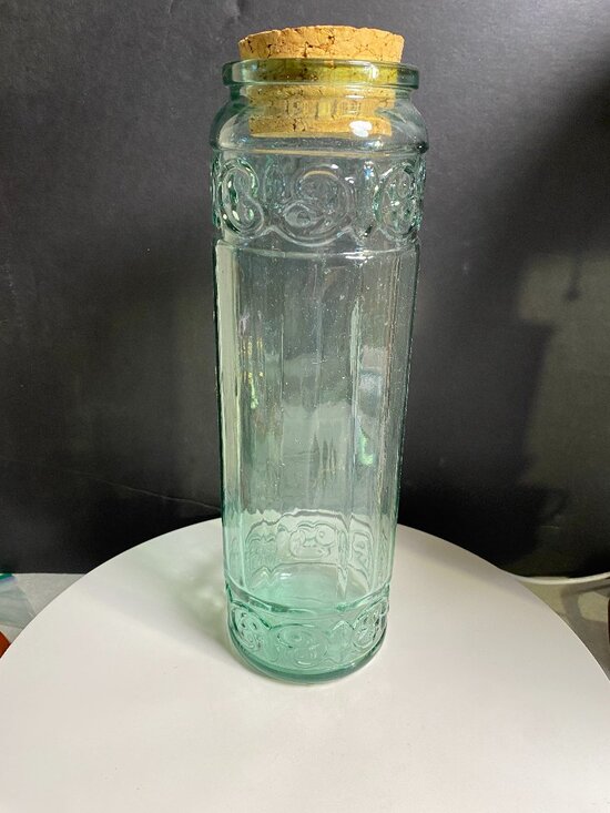 Other - Vintage Aqua Green Glass Spaghetti Jar with Cork Lid 11" Canada